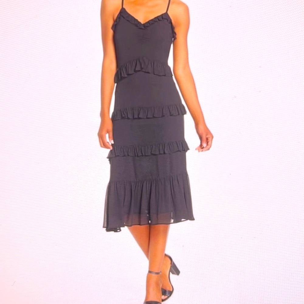 Michael Kors tiered ruffle midi dress, black